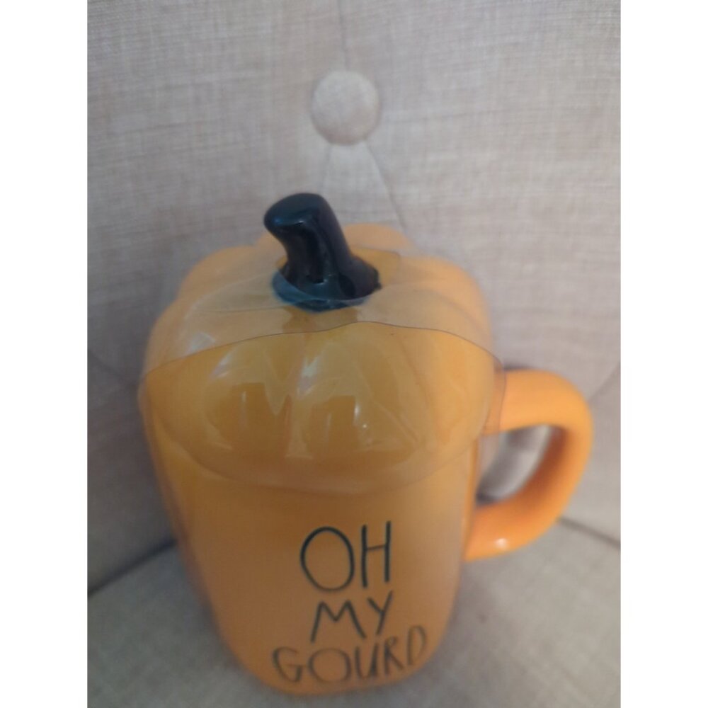 New Rae Dunn Fall Thanksgiving OH MY GOURD Mug with Topper Pumpkin - Picture 3 of 4